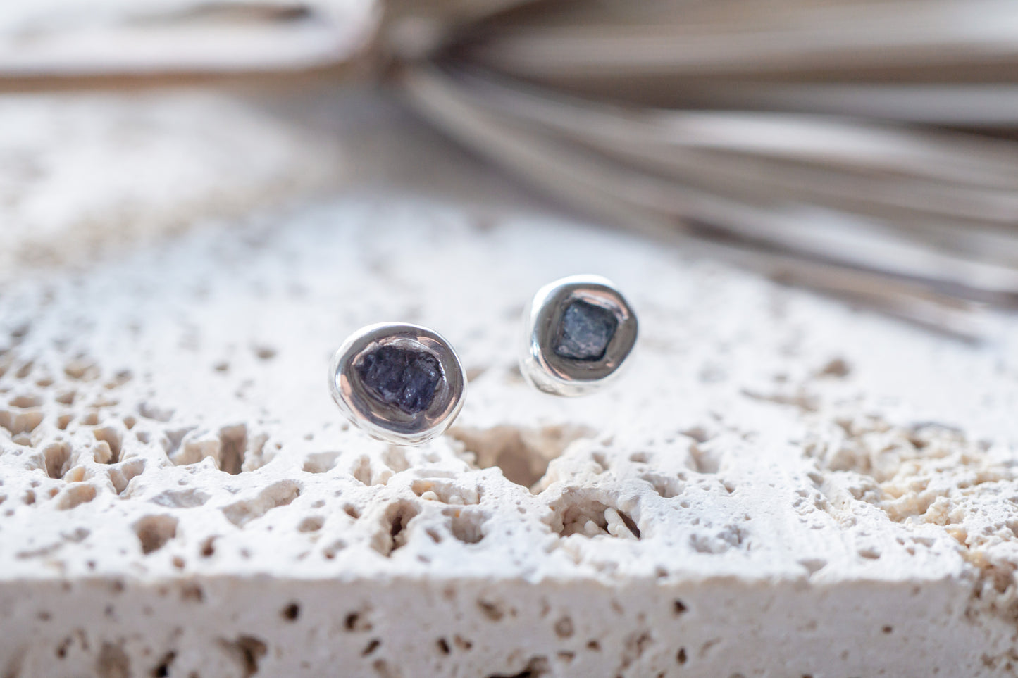 Raw sapphire earrings