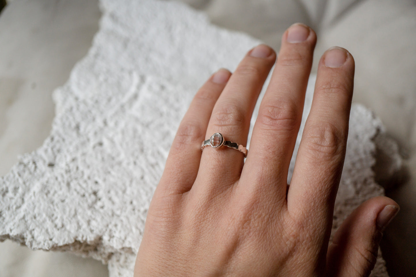 Raw herkimer diamond ring, size 7