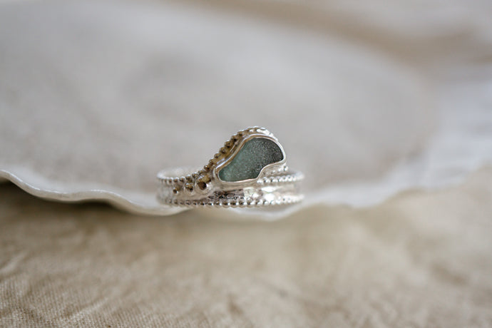 Sea glass WAVE ring, size 6.5